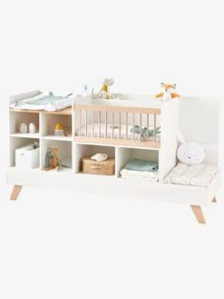 Lit Combiné 4 En 1 évolutif Avec Rangements Et Table à Langer COMBINID Blanc / Bois - Vertbaudet -Meubles Pour Enfants lit combine 4 en 1 evolutif avec rangements et table a langer combinid 2