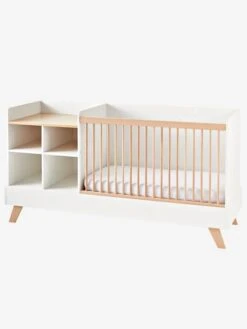 Lit Combiné 4 En 1 évolutif Avec Rangements Et Table à Langer COMBINID Blanc / Bois - Vertbaudet -Meubles Pour Enfants lit combine 4 en 1 evolutif avec rangements et table a langer combinid 4