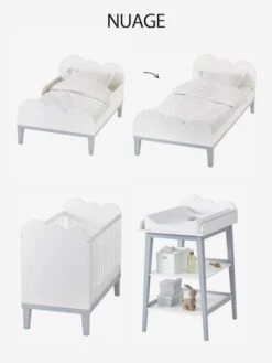 Lit évolutif Enfant LIGNE NUAGE Blanc/gris - Vertbaudet -Meubles Pour Enfants lit evolutif enfant ligne nuage 2