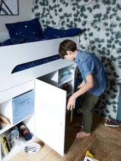 Lit Mi Hauteur Avec Bureau Coulissable Combiné CAMELEO Blanc Mate - Vertbaudet -Meubles Pour Enfants lit mi hauteur avec bureau coulissable combine cameleo 2