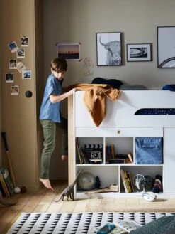 Lit Mi Hauteur Avec Bureau Coulissable Combiné CAMELEO Blanc Mate - Vertbaudet -Meubles Pour Enfants lit mi hauteur avec bureau coulissable combine cameleo 3