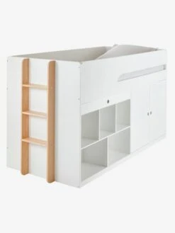 Lit Mi Hauteur Avec Bureau Coulissable Combiné CAMELEO Blanc Mate - Vertbaudet -Meubles Pour Enfants lit mi hauteur avec bureau coulissable combine cameleo 4
