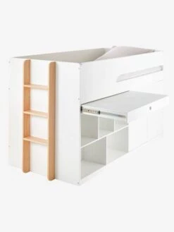Lit Mi Hauteur Avec Bureau Coulissable Combiné CAMELEO Blanc Mate - Vertbaudet -Meubles Pour Enfants lit mi hauteur avec bureau coulissable combine cameleo 5